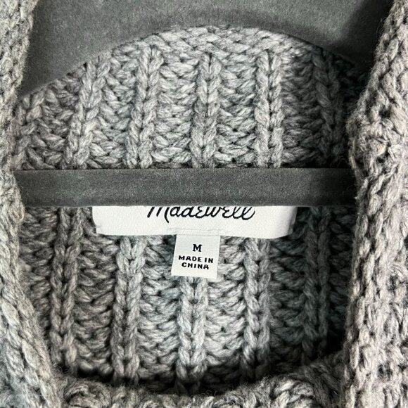 Madewell Mock Neck Side-Button Pull Over Sweater Chunky Knit Wool Blend Gray M - Picture 6 of 11